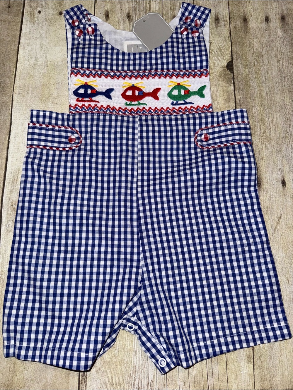 Cactus Blue Gingham Smocked Helicopter Romper